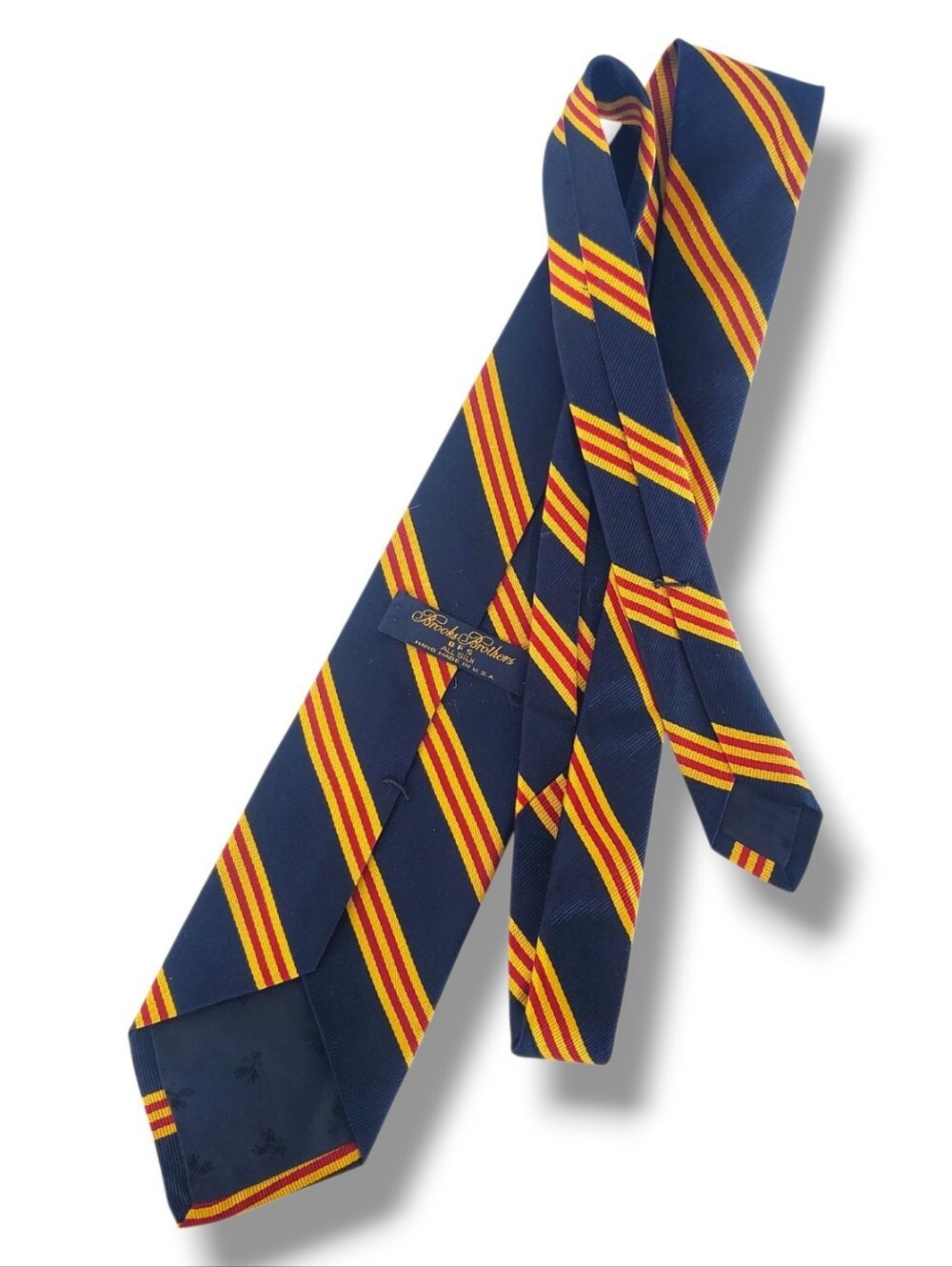 Brooks Brothers Makers Men’s Silk Tie Navy Red Gold Stripe Made USA